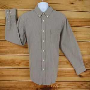DOCKERS Premium Shirt Button Down Collar Mens XL Brown White Stripes Long Sleeve